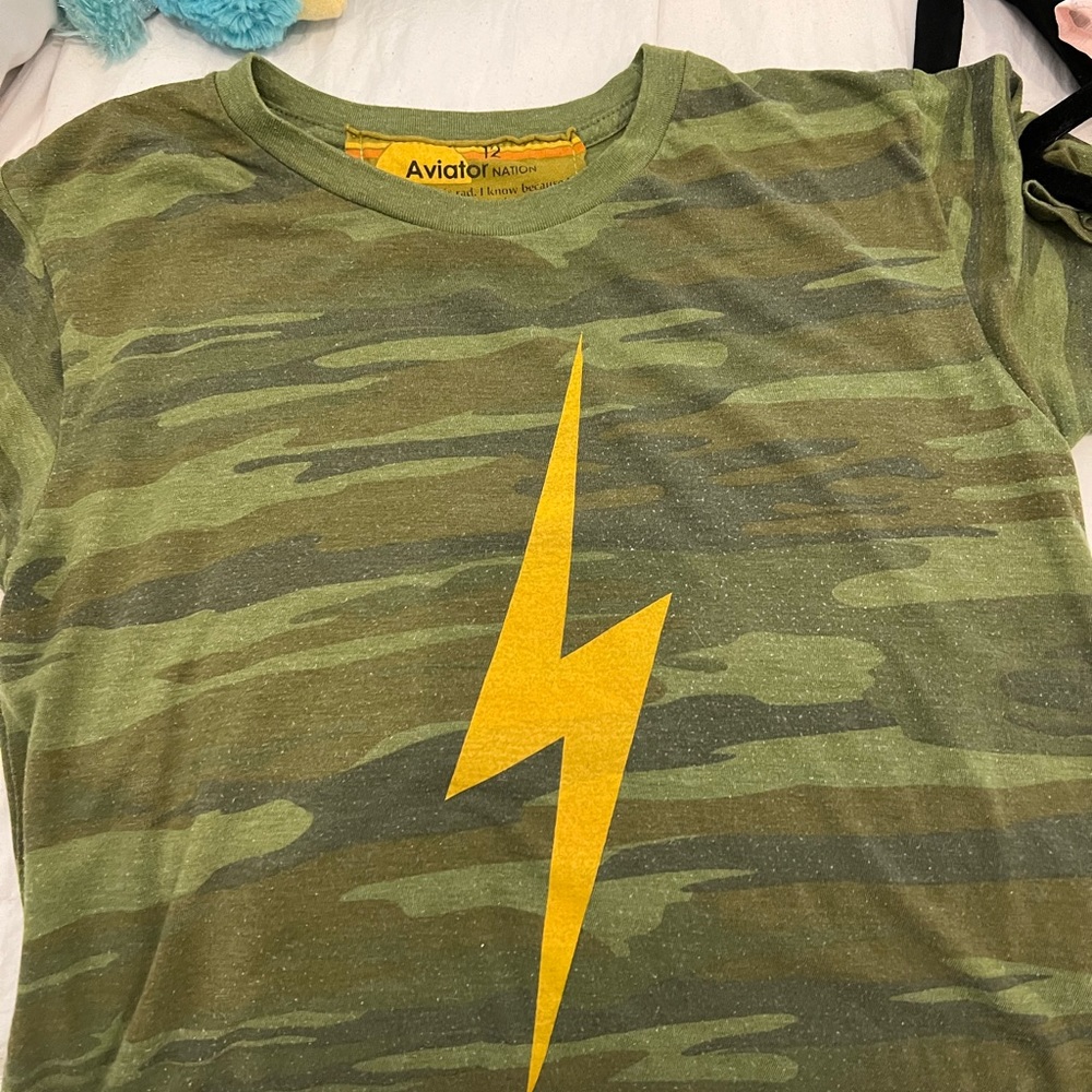 Aviator nation, camouflage, lightning T-shirt. Child size 12
